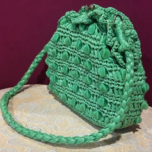 MAGID New York Handmade GREEN RAFFIA Beaded PURSE - Picture 4 of 8